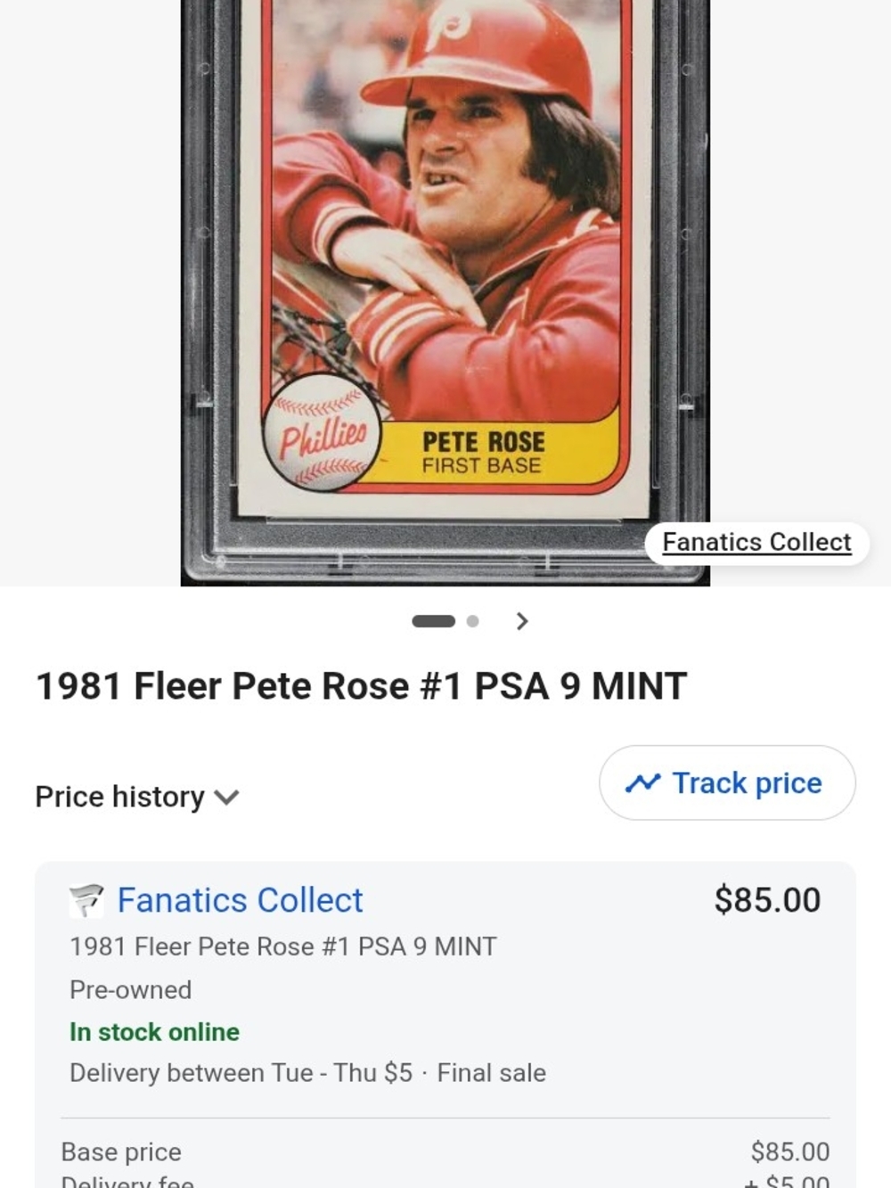 Red Baseball Card Display - Pete Rose 1981 Fleer